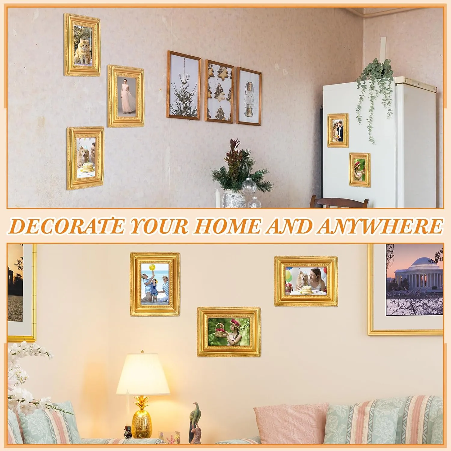 Qunclay 20 Pcs Small Gold Picture Frames Pack Mini Retro 2.5x3.5 Photo Frames Ornate Antique Frames Tiny Ornate Picture Frames for Wall Hanging Tabletop Display Home Gallery Decor