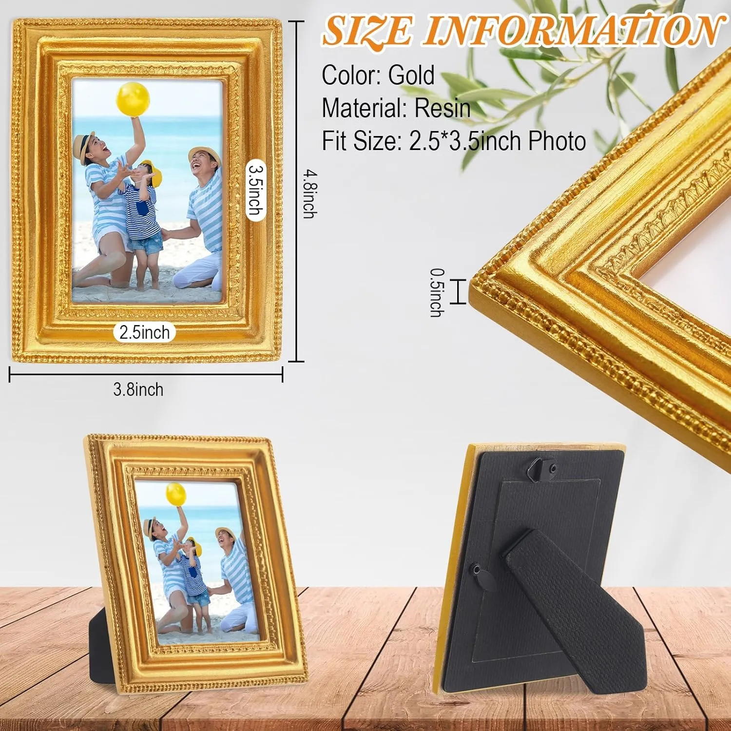 Qunclay 5 Pcs Small Gold Picture Frames Pack Mini Retro 2.5x3.5 Photo Frames Ornate Antique Frames Tiny Ornate Picture Frames for Wall Hanging Tabletop Display Home Gallery Decor