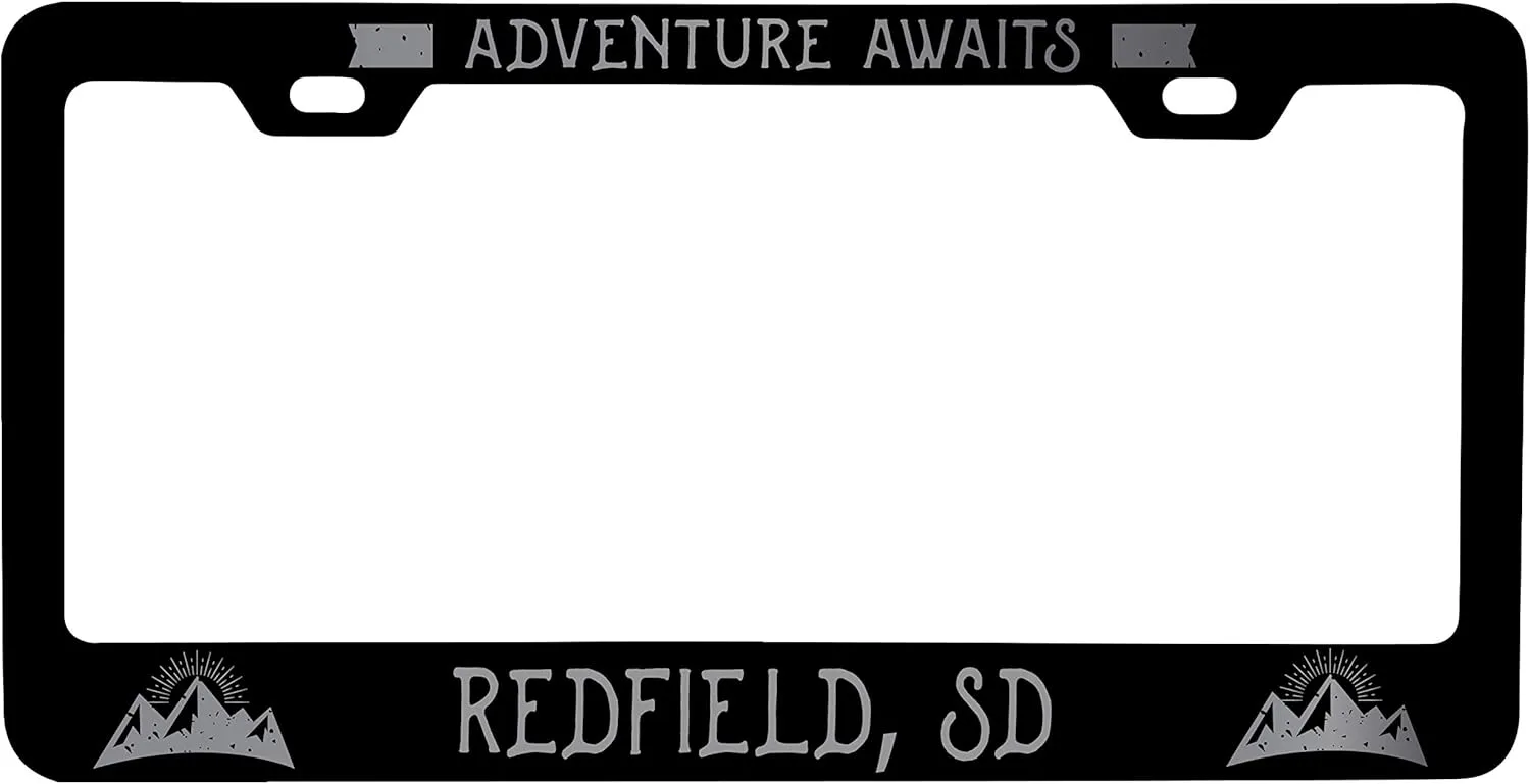 R and R Imports Redfield South Dakota Laser Etched Vanity Black Metal License Plate Frame