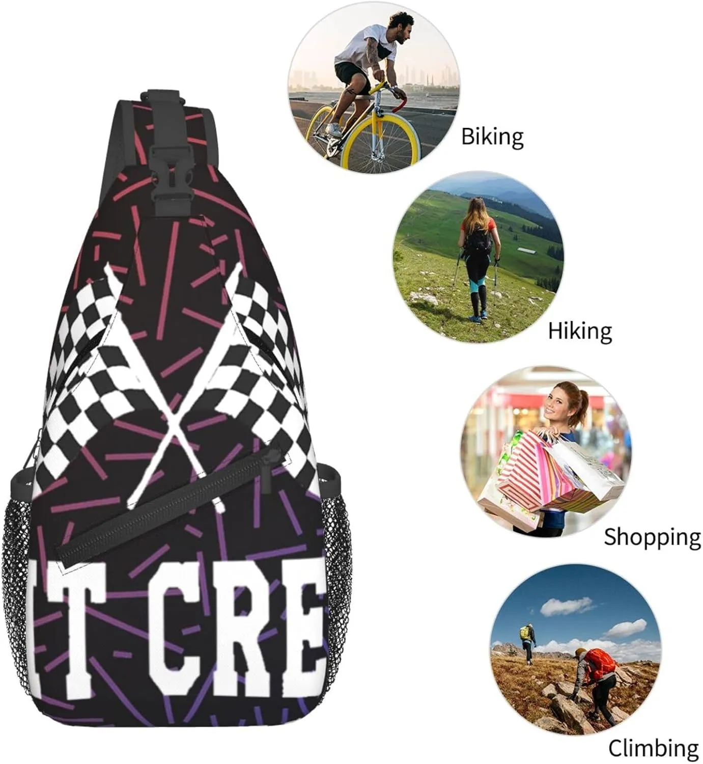 Racing Pit Crew Crossbody For Men Women Sling Chest Bag Shoulder Bag Lightweight One Strap Backpack Multipurpose Travel Hiking Daypack