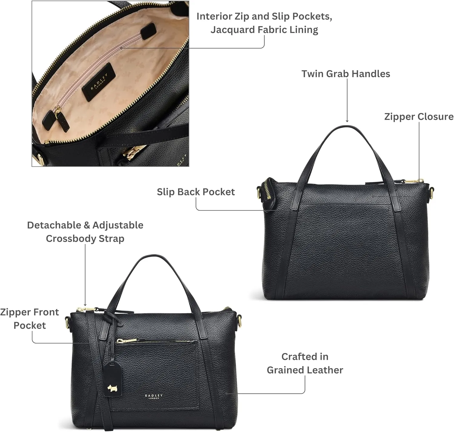 RADLEY London Portman Women’s Small Leather Ziptop Satchel Bag