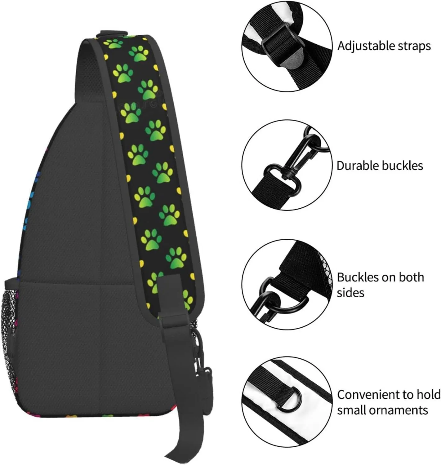 Rainbow Dog Cat Paw Print Sling Backpack Chest Bag Crossbody Shoulder Bag Gym Cycling Travel Hiking Daypack For Men Women