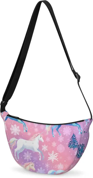 Rainbow Horse Crescent Crossbody Bag Fashion Waist Packs Snowflake Tree Fanny Pack Lightweight Sling Bags Hobo Bag with Adjustable Strap for Women Men