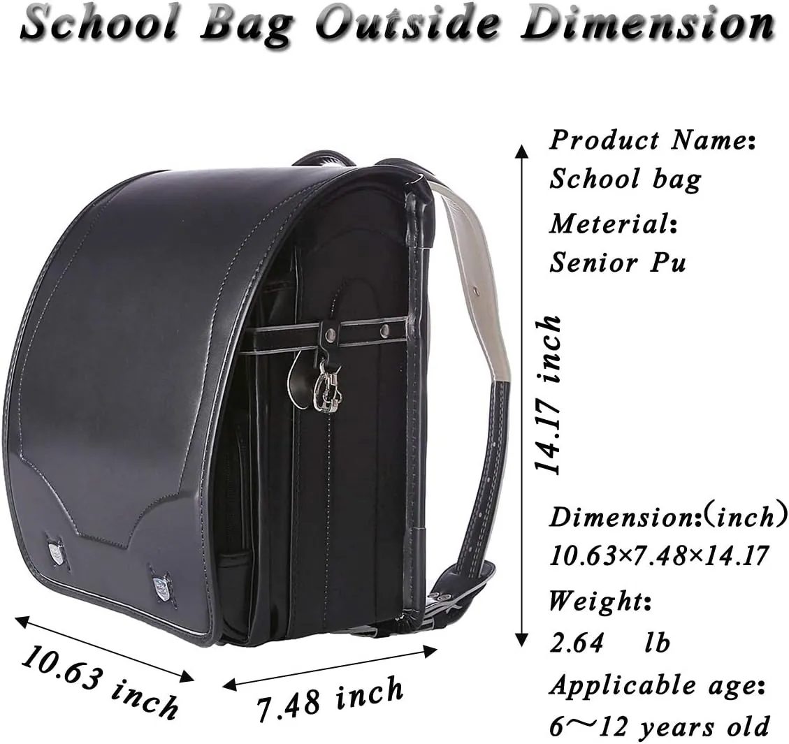 randoseru black backpack ransel japanese school bags boys and girls automatic lock waterpoorf PU leather