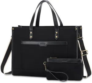 RAVUO Laptop Tote Bag for Women, Water Resistant 15.6 Inch Large Canvas Handbag with Wallet Purse for Business Work Travel