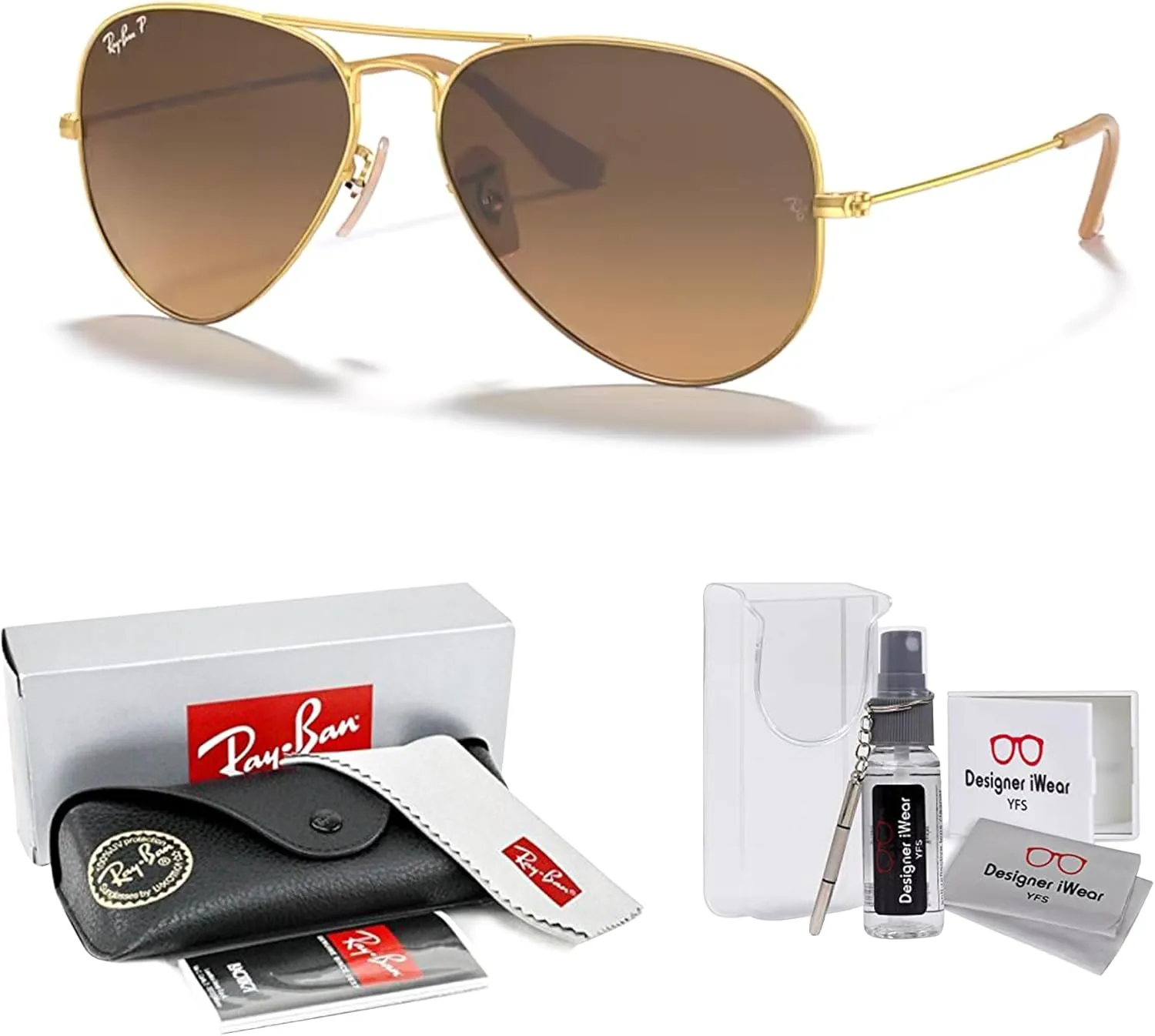 Ray-Ban RB3025 Metal POLARIZED Aviator Sunglasses For Men For Women   BUNDLE with Designer iWear Eyewear Care Kit