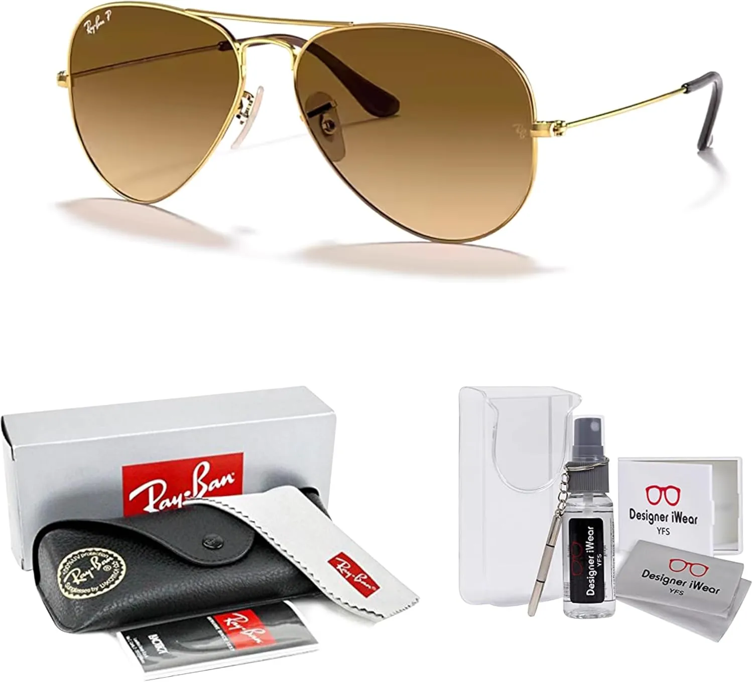 Ray-Ban RB3025 Metal POLARIZED Aviator Sunglasses For Men For Women   BUNDLE with Designer iWear Eyewear Care Kit