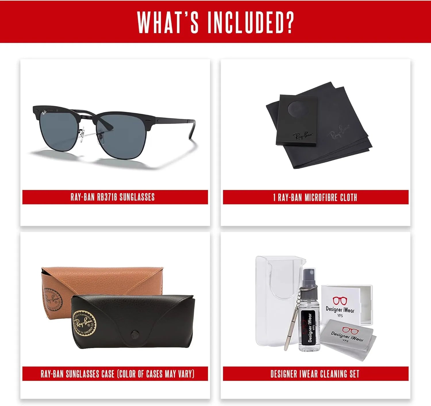 Ray-Ban RB3716 CLUBMASTER METAL Square Sunglasses For Men For Women   BUNDLE with Designer iWear Eyewear Care Kit