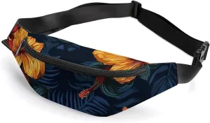 Realistic Hawaiian Flowers Belt Bag with Adjustable Strap, Lightweight Travel Crossbody Bags, Hands-Free Mini Fanny Packs in Running Gym