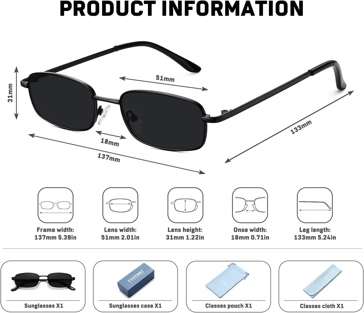 Rectangle Sunglasses for Women 90s Retro Small Narrow Square Frame UV400 Protection