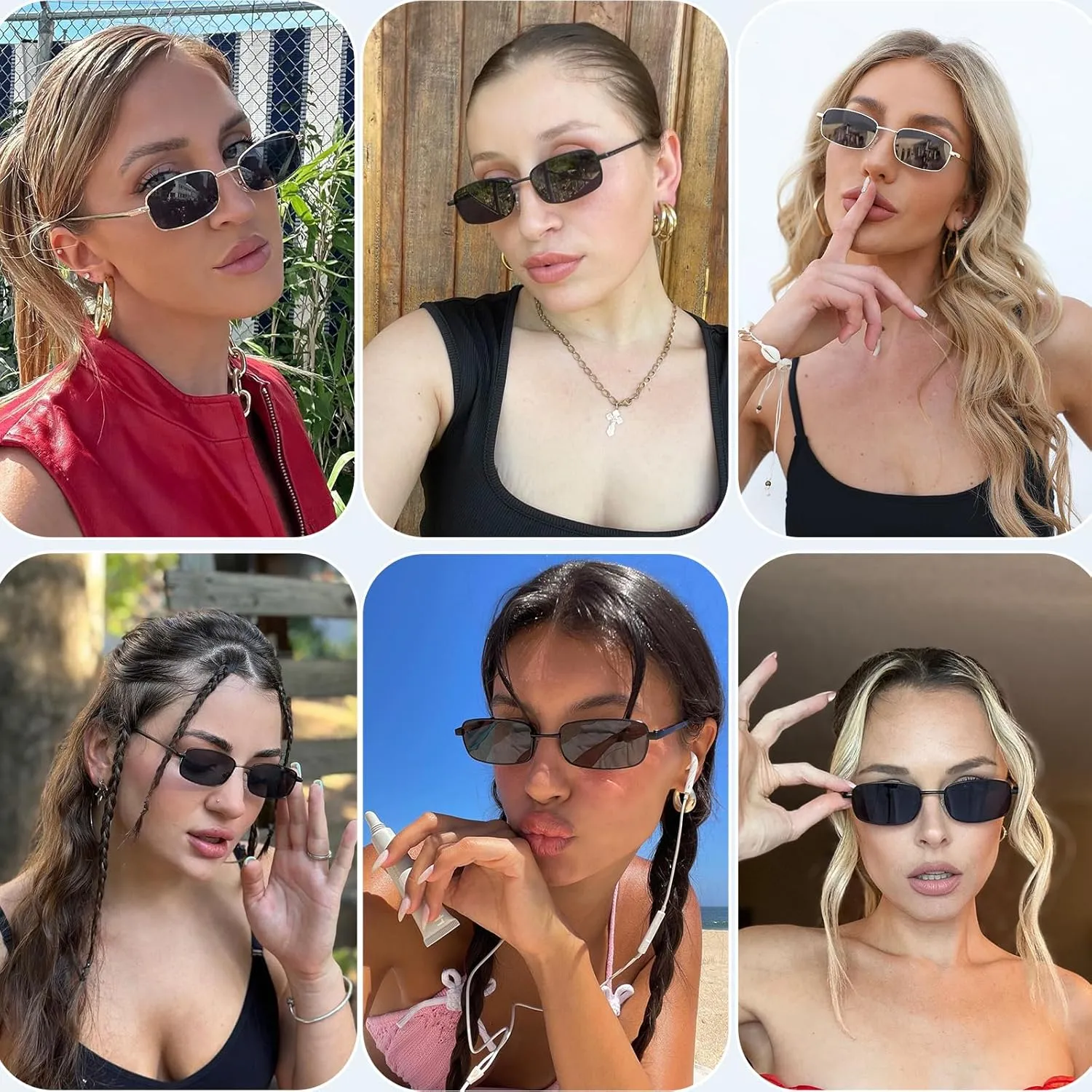 Rectangle Sunglasses for Women 90s Retro Small Narrow Square Frame UV400 Protection