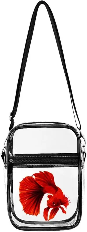 Red Fighting Fish Fashion Shoulder Bag PVC Transparent Unisex Crossbody Bags Cute Handbag Sling Bag