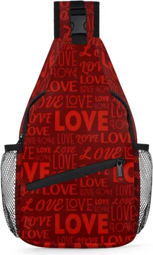 Red Love Letters Sling Bag for Women Men Crossbody Sling Backpack Shoulder Bag Chest Bag Daypack for Travel Hiking Outdoor