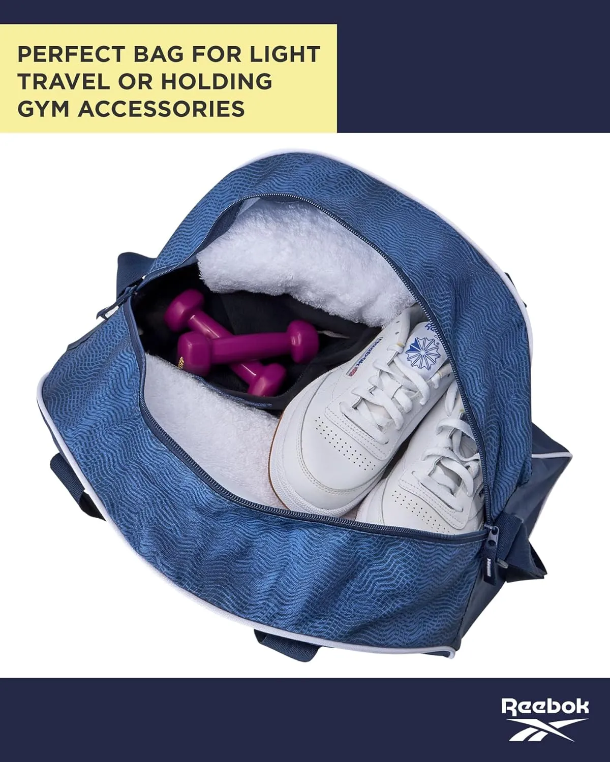 Reebok Duffle Bag - Unisex Lightweight Gym, Sports and Travel Mini Carry On Weekender Bags for Women and Men, Size One Size, Solange Blue