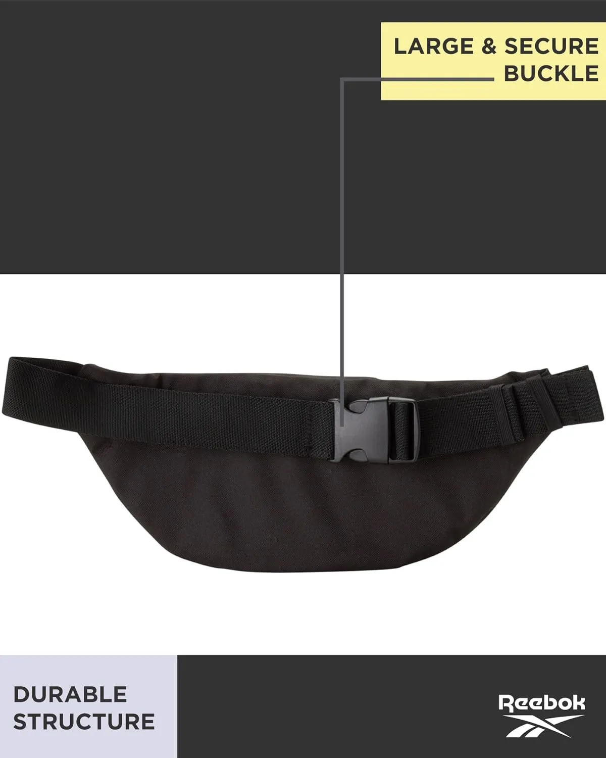 Reebok Waist Belt Fanny Pack - Stylish Fashion Cross Body and Waist Belt Bags - Lightweight Crossbody Bags for Women and Men, Solid Black With White Logo