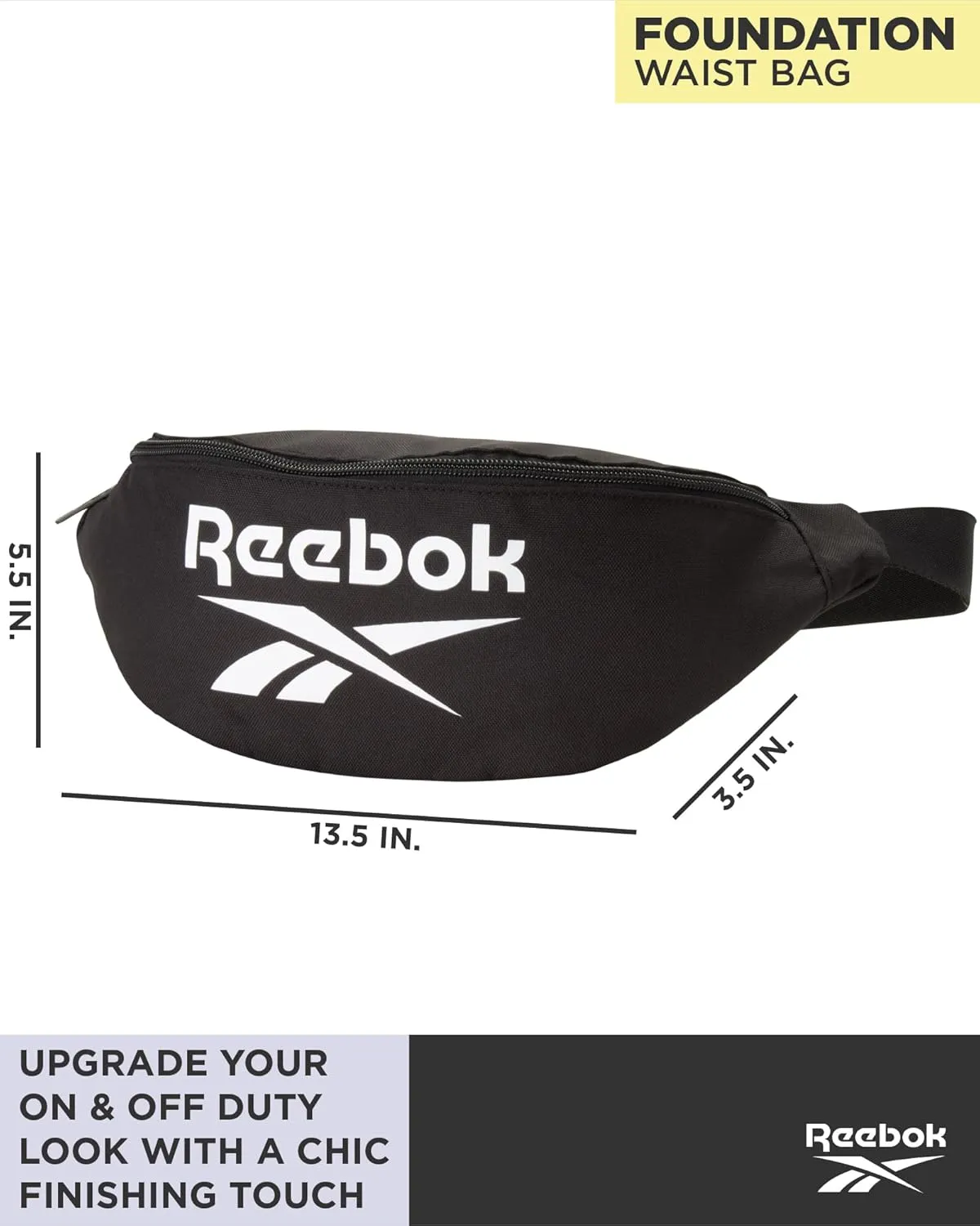Reebok Waist Belt Fanny Pack - Stylish Fashion Cross Body and Waist Belt Bags - Lightweight Crossbody Bags for Women and Men, Solid Black With White Logo