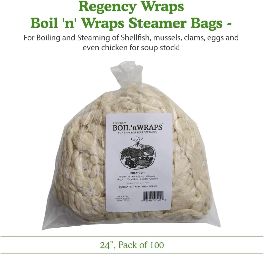 Regency Wraps Boil 'n' Wraps Steamer Bags for Safe and Easy Cooking of Shellfish, Crabs, Clams, Vegetables and more, Natural, 24”, Pack of 100