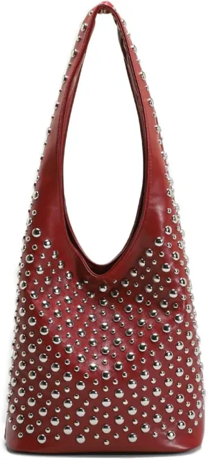 Rejolly Studded Shoulder Bag for Women Studs Hobo Purses Y2k 90s Punk Vegan Leather Designer Underarm Handbag