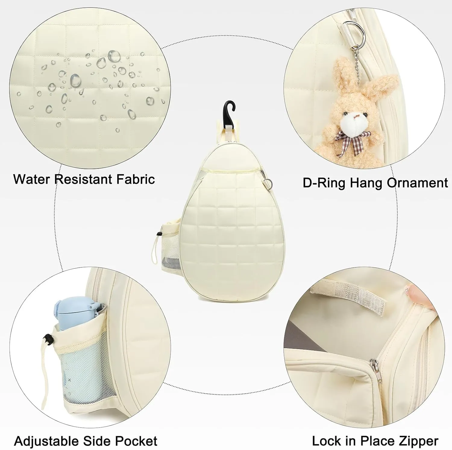Rejolly Tennis Racket Sling Bag for Women Men Quilted Water Resistant Racquet Cover One Shoulder Crossbody Bag for 2 Tennis Rackets, Pickleball Paddles, Badminton Racquet