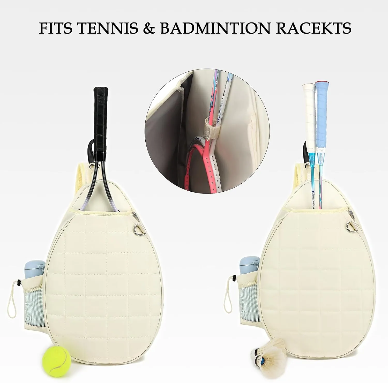 Rejolly Tennis Racket Sling Bag for Women Men Quilted Water Resistant Racquet Cover One Shoulder Crossbody Bag for 2 Tennis Rackets, Pickleball Paddles, Badminton Racquet