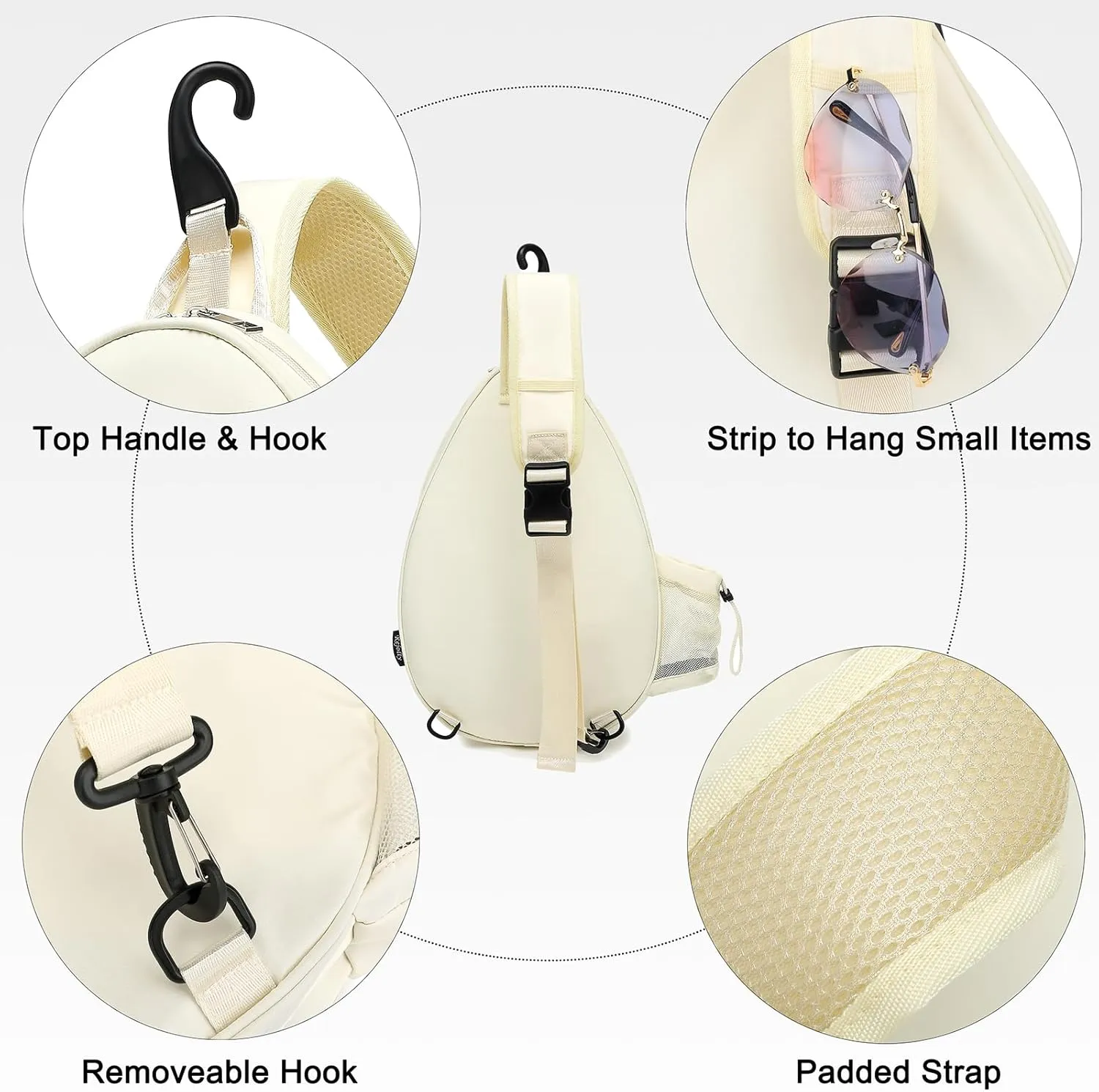 Rejolly Tennis Racket Sling Bag for Women Men Quilted Water Resistant Racquet Cover One Shoulder Crossbody Bag for 2 Tennis Rackets, Pickleball Paddles, Badminton Racquet