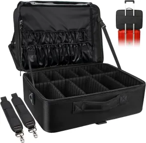 Relavel Large Makeup Organizer Profession Makeup Bag Extra Large Makeup Case with Adjustable Dividers, Adjustable Angle Fixed Belt and Shoulder Strap
