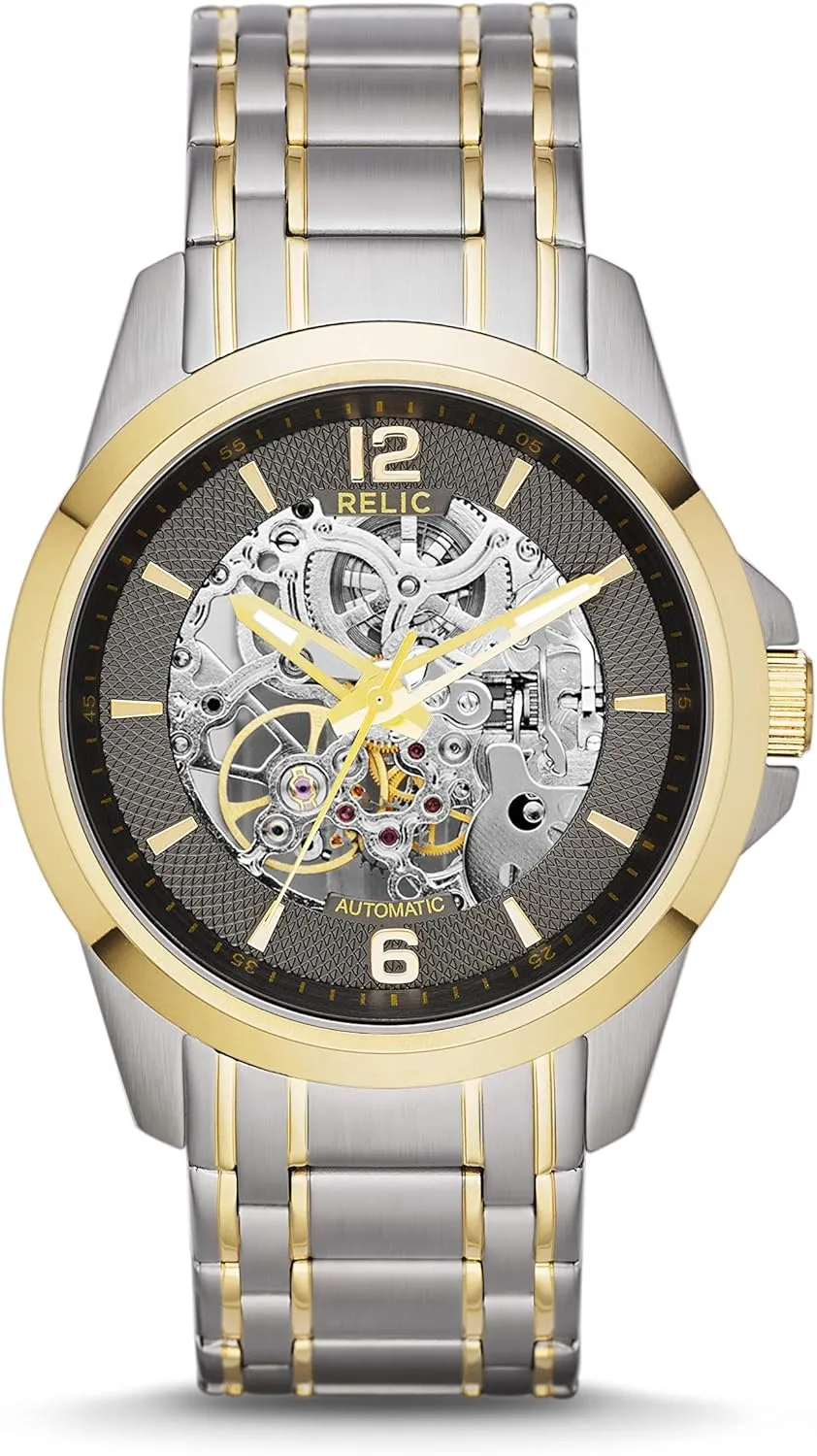 Relic by Fossil Men's Damon Silver and Gold Two-Tone Stainless Steel Bracelet Automatic Watch (Model: ZR12109)