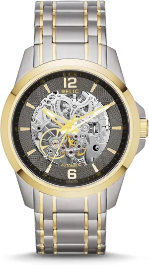 Relic by Fossil Men's Damon Silver and Gold Two-Tone Stainless Steel Bracelet Automatic Watch (Model: ZR12109)
