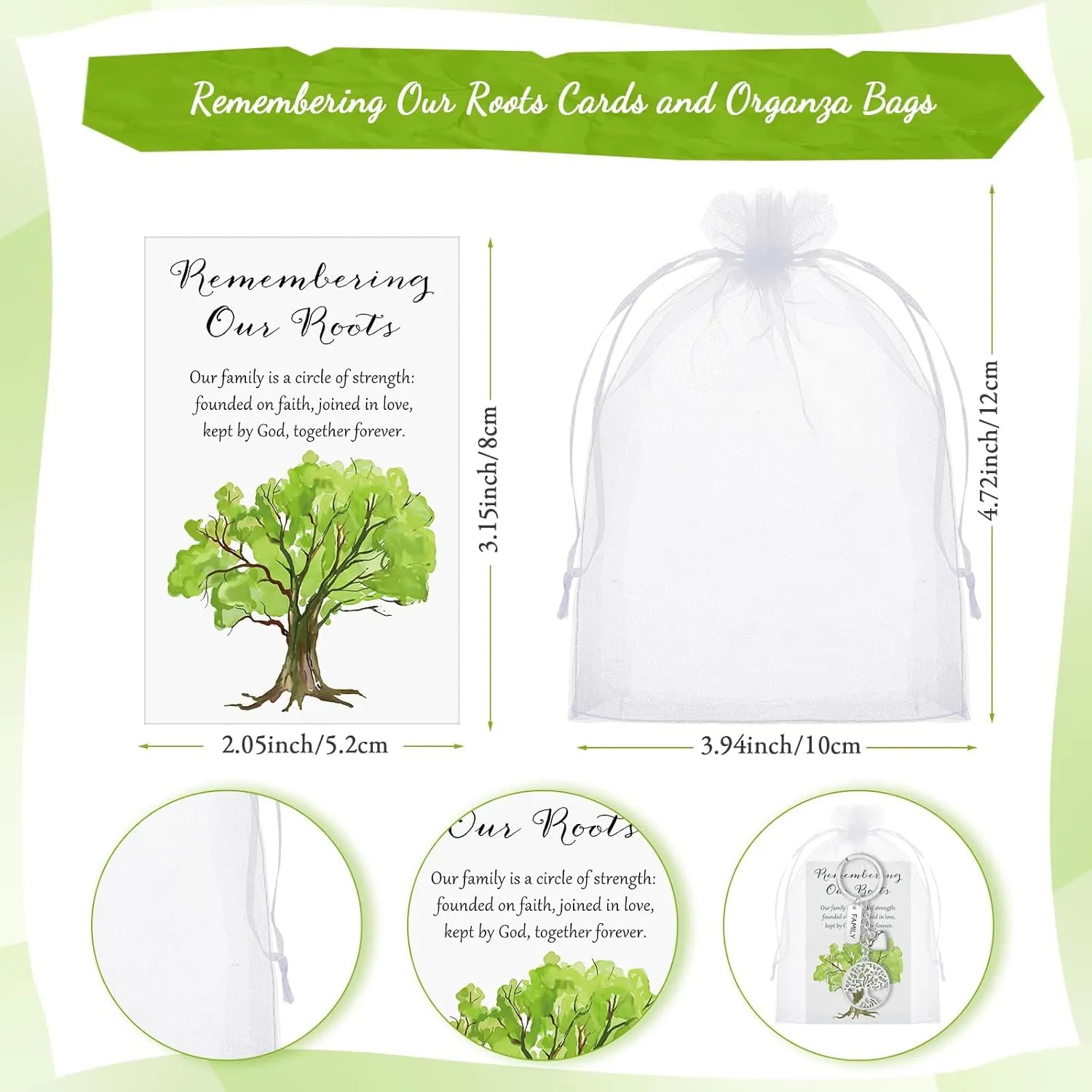 Remuuly 20 Sets Family Reunion Decoration Tree Keychain Bulk with Cards and Organza Bags Family Reunion Gifts