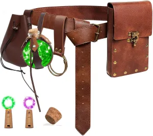 Renaissance Belt Pouch Coin Purse Potion Bottle Skirt Hike Set Medieval Festival Costume Accessories for Halloween (3-Brown)