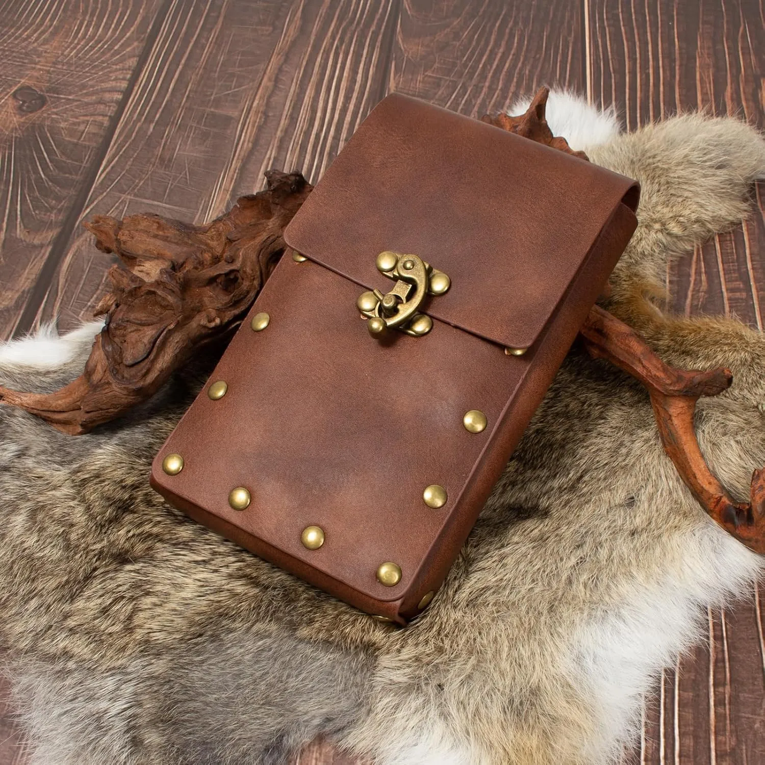 Renaissance Belt Pouch Coin Purse Potion Bottle Skirt Hike Set Medieval Festival Costume Accessories for Halloween (3-Brown)