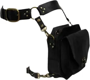 Renaissance Medieval Belt Satchel Pouch Bag, Renaissance Thigh Drop Leg Bag, Drop Leg Pouch, Women's Portable PU Leather Outdoor Riding Cross-Leg Bag, For Motorcycles (Black)