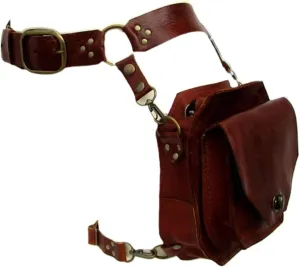 Renaissance Medieval Belt Satchel Pouch Bag,Leather Thigh Purse with Drop Leg Strap,Steampunk Retro Waist Belt Bag(Brown)