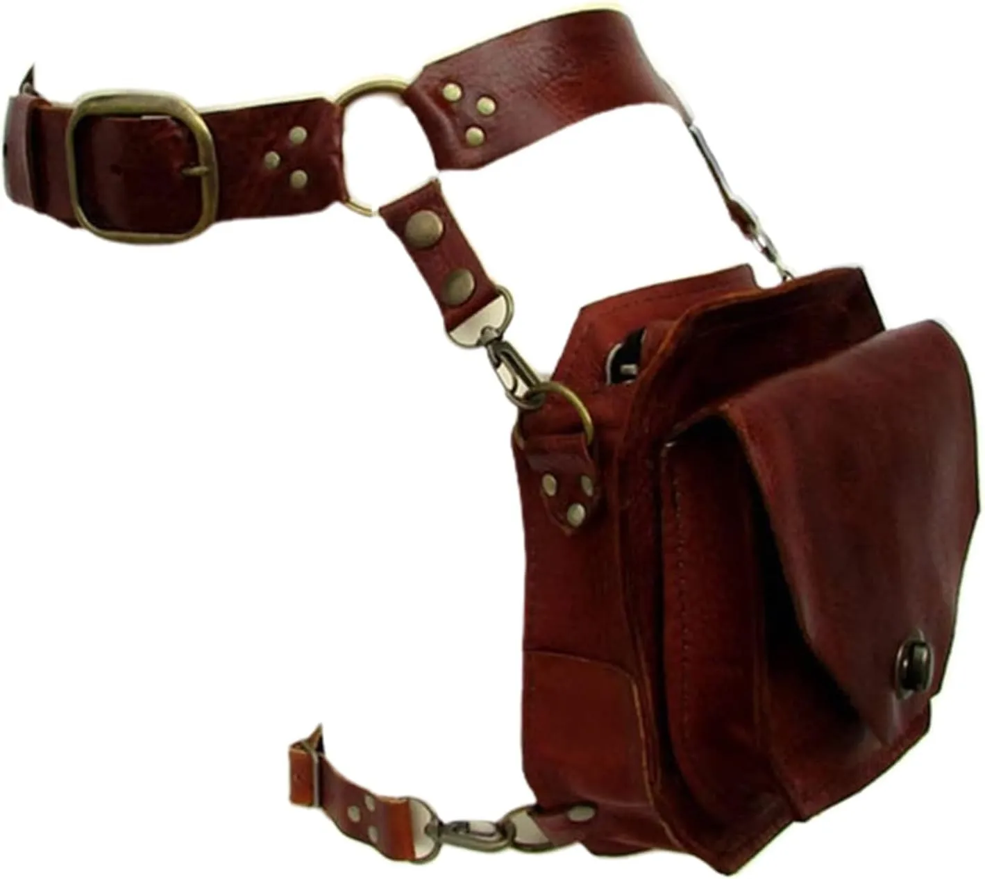 Renaissance Medieval Belt Satchel Pouch Bag,Leather Thigh Purse with Drop Leg Strap,Steampunk Retro Waist Belt Bag(Brown)