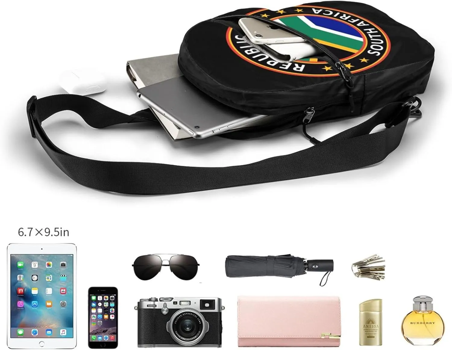 Republic of South Africa Crossbody Bag Portable Sling Bags Foldable Chest Daypack Reusable Sports Shoulder Backpack Diagonally Casual Rucksack Travel Bag