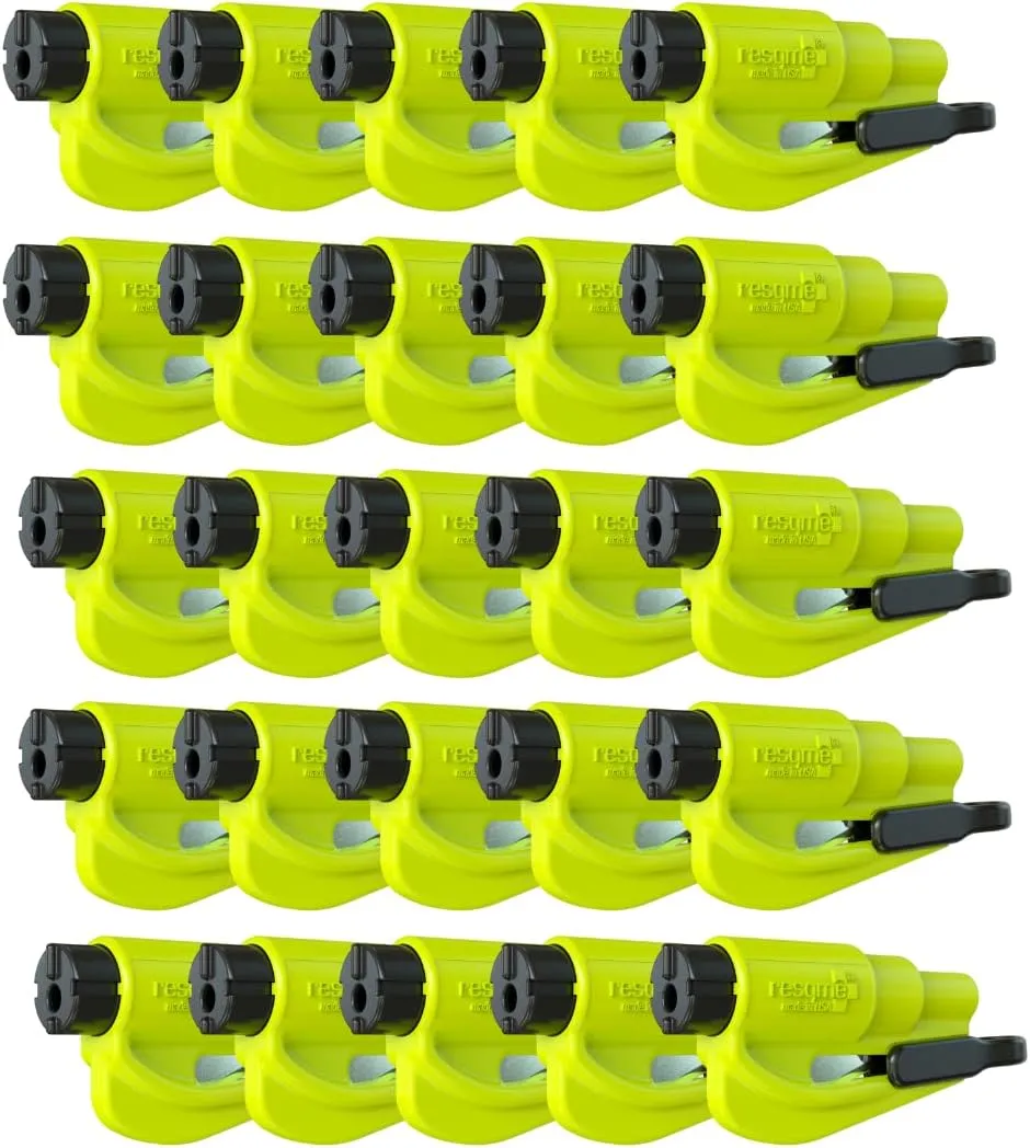 resqme Pack of 25 The Original Emergency Keychain Car Escape Tool, 2-in-1 Seatbelt Cutter and Window Breaker, Made in USA, Yellow - Compact Emergency Hammer
