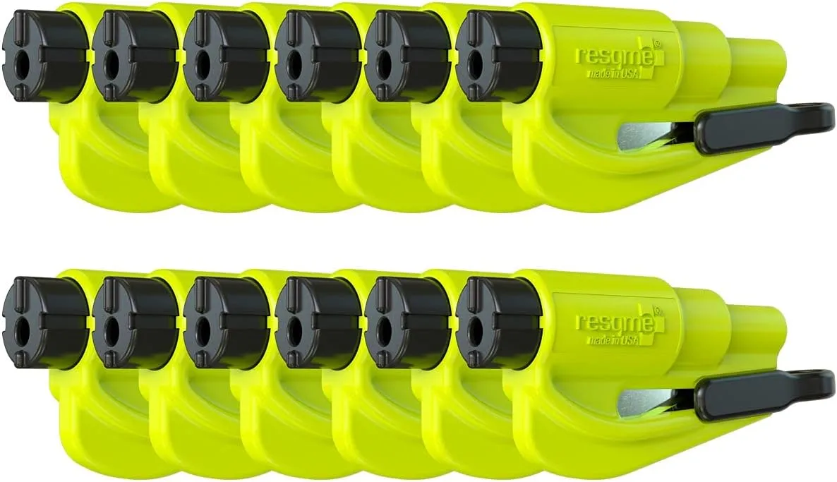 resqme The Original Emergency Keychain Car Escape Tool, 2-in-1 Seatbelt Cutter and Window Breaker, Made in USA, Pack of 12, Yellow - Compact Emergency Hammer
