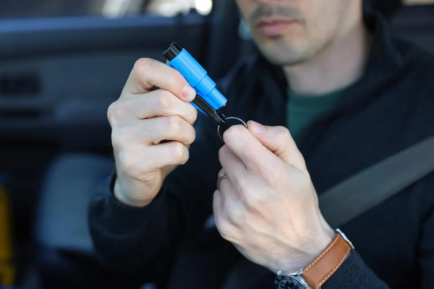 RESQME The Original Emergency Keychain Car Escape Tool, 2-in-1 Seatbelt Cutter and Window Breaker, Made in USA, Pack of 2, Blue, Yellow - Compact Emergency Hammer