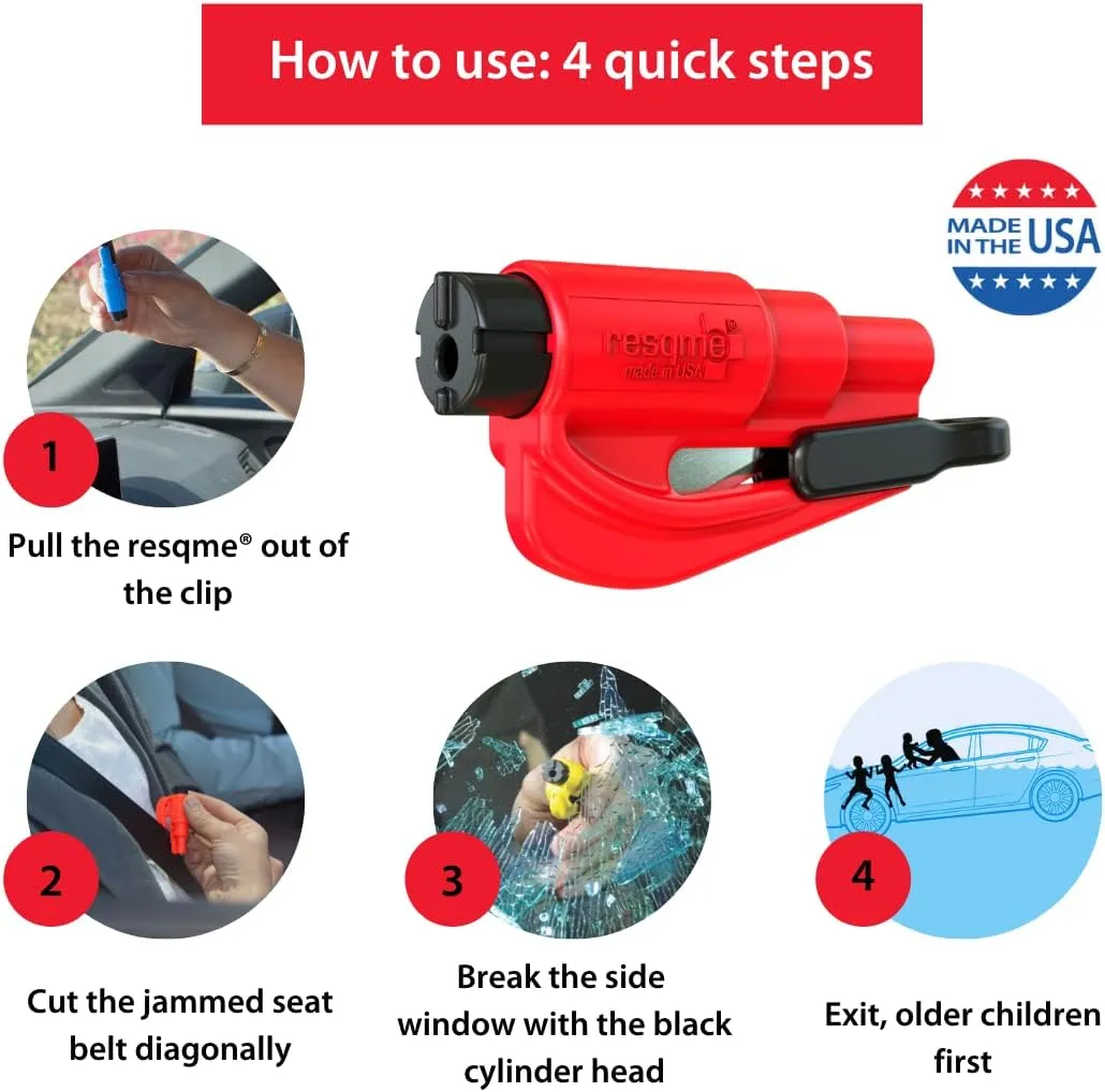 resqme The Original Emergency Keychain Car Escape Tool, 2-in-1 Seatbelt Cutter and Window Breaker, Made in USA, Pack of 6, Yellow, Black - Compact Emergency Hammer
