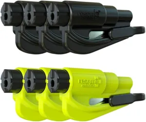resqme The Original Emergency Keychain Car Escape Tool, 2-in-1 Seatbelt Cutter and Window Breaker, Made in USA, Pack of 6, Yellow, Black - Compact Emergency Hammer