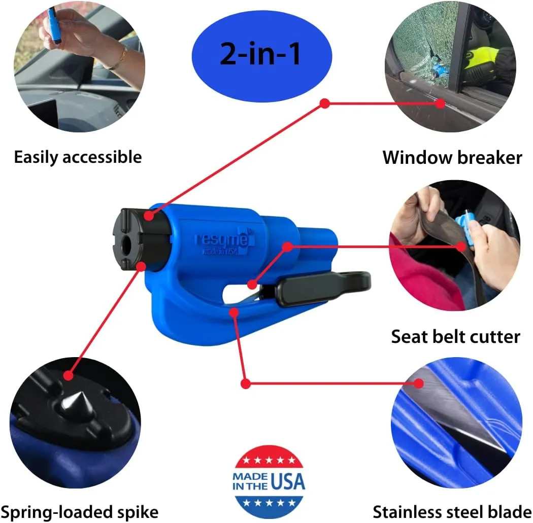 resqme The Original Emergency Keychain Car Escape Tool, 2-in-1 Seatbelt Cutter and Window Breaker, Made in USA, Pack of 6, Yellow, Black - Compact Emergency Hammer