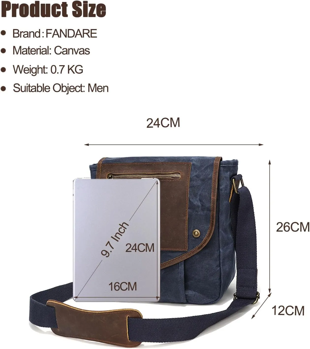 Retro Men's Shoulder Bags Canvas man bags for men Crossbody Bag Messenger Bags for Men Women Cover Pack Work Professional Business Office Travel Satchel Bag Blue