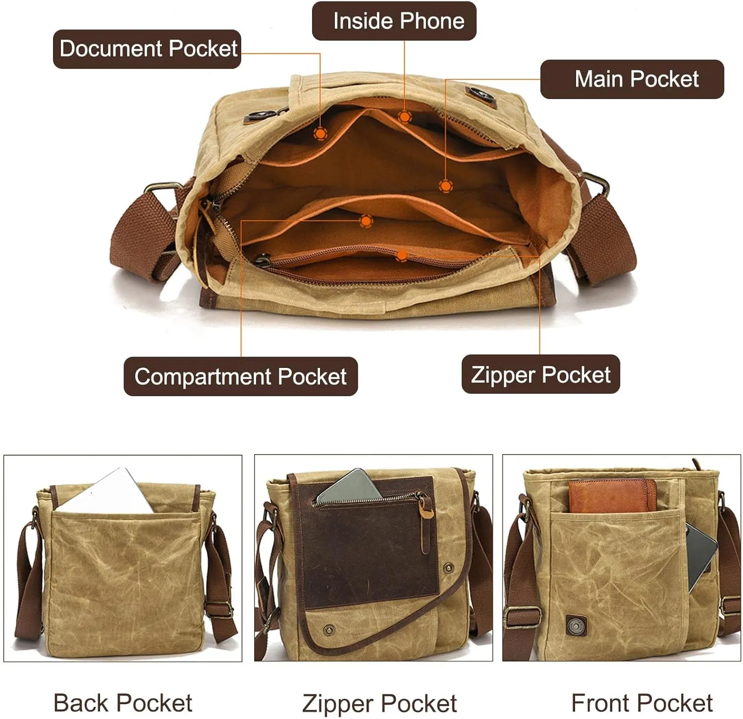 Retro Men's Shoulder Bags Canvas man bags for men Crossbody Bag Messenger Bags for Men Women Cover Pack Work Professional Business Office Travel Satchel Bag Blue
