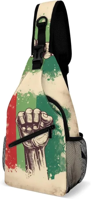 Retro Raised Fist Mexico Flag Sling Bags Travel Crossbody Shoulder Bag Small Chest Bag Hiking Backpack for Women Men