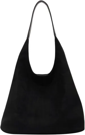 Retro Slouchy Suede Tote Bags for Women Top Handle Large Hobo Bag Fall Winter Shoulder Handbags, Black