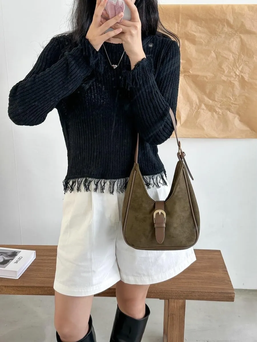 Retro Suede Shoulder Bag For Women Underarm Bag Winter Women's Hobo Bag Purse Tote Bag Commuter Handbag