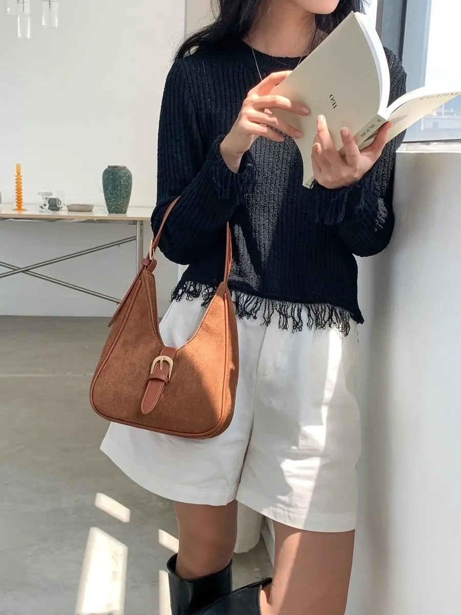 Retro Suede Shoulder Bag For Women Underarm Bag Winter Women's Hobo Bag Purse Tote Bag Commuter Handbag