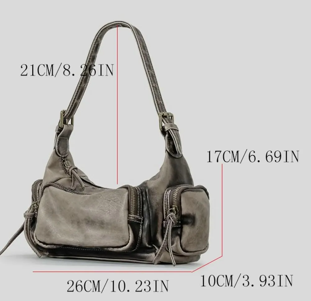 Retro Vegan Leather Tote Bag for Women Y2k Shoulder Crossbody Purse Top Handle Satchel Multiple Pockets Handbag