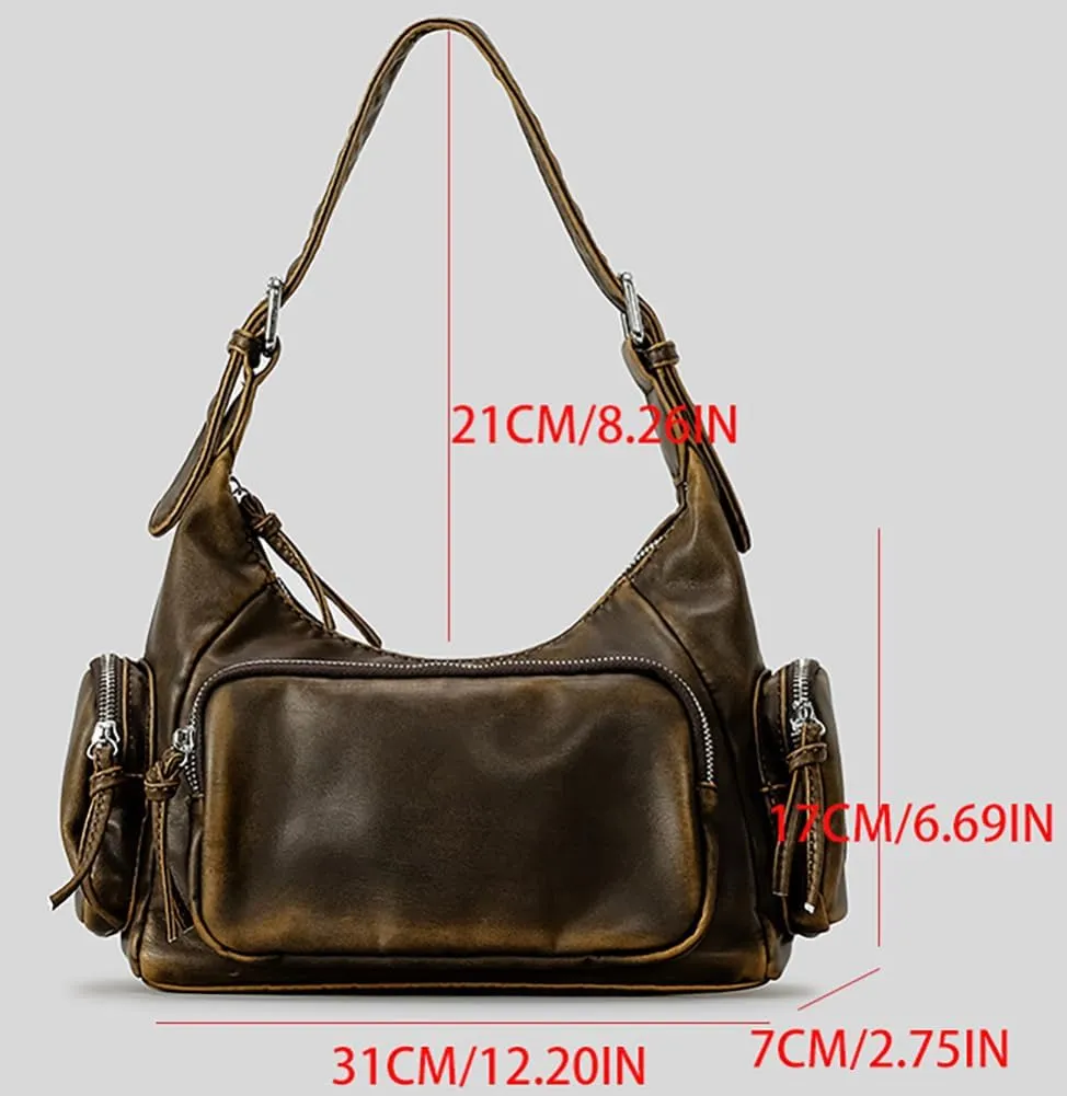 Retro Vegan Leather Tote Bag for Women Y2k Shoulder Crossbody Purse Top Handle Satchel Multiple Pockets Handbag