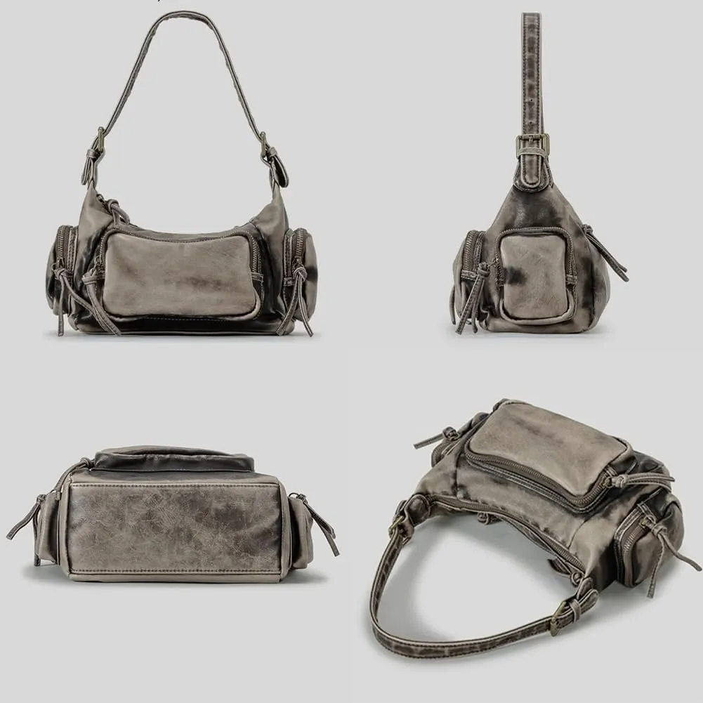 Retro Vegan Leather Tote Bag for Women Y2k Shoulder Crossbody Purse Top Handle Satchel Multiple Pockets Handbag
